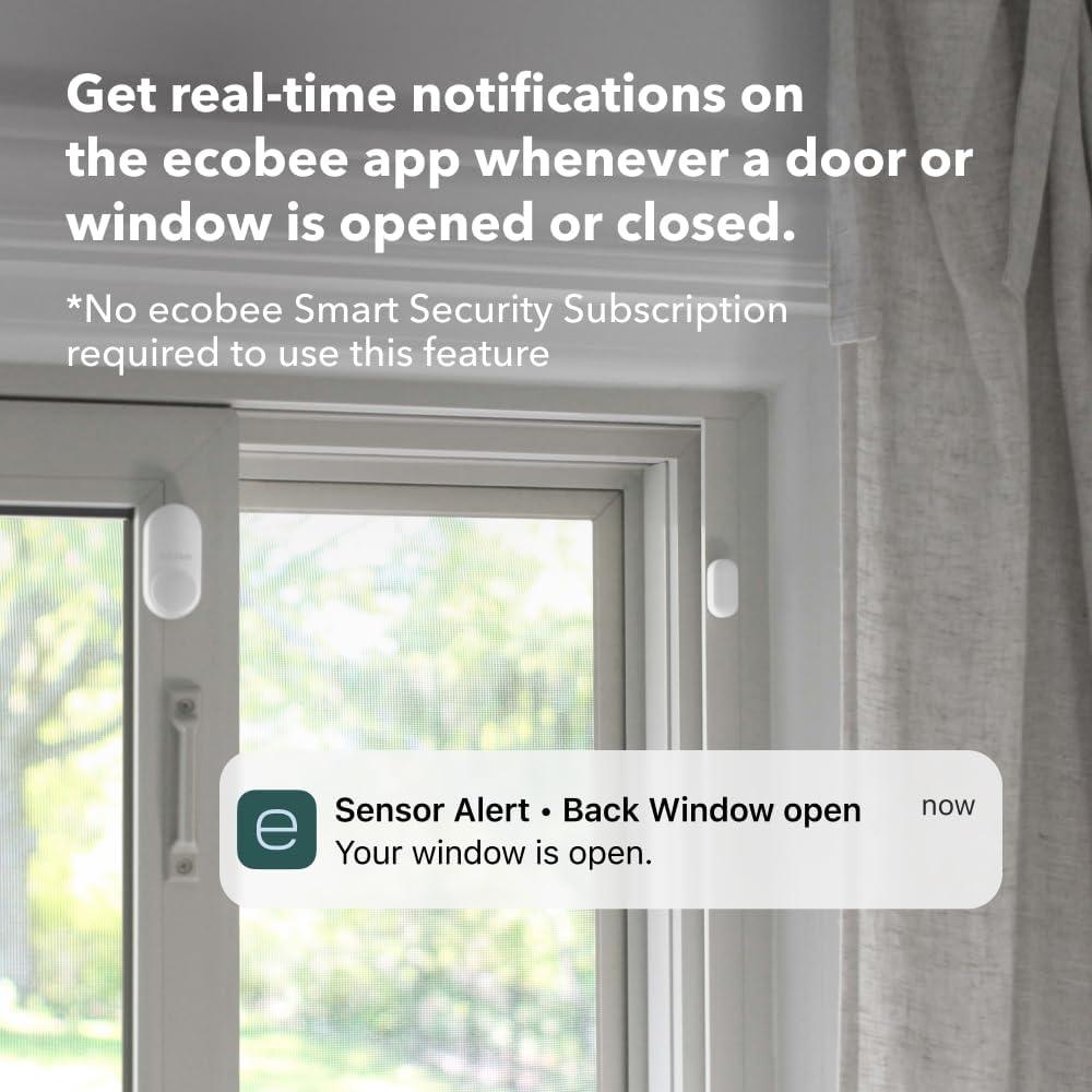 image:imageecobee Smart Sensor for Doors amp Windows 2 Pack Wifi Contact Sensor for Home Security Energy Savings Compatible with Smart Thermostats Temperature sensor white
