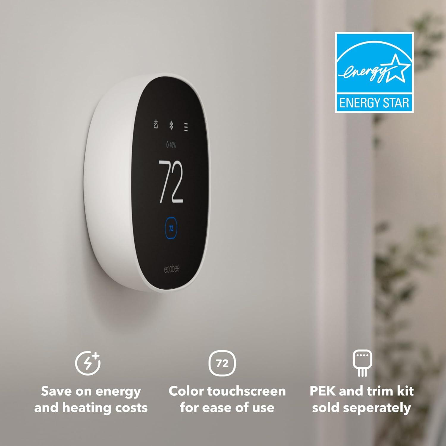 image:imageecobee Smart Thermostat Essential Energy Star Certified programmable WiFi Thermostat Works with Siri Alexa and Google AssistantNew 2025 ecobee Smart Thermostat Essential Energy Star Certified programmable WiFi Thermostat Works with Siri Alexa and Google Assistant