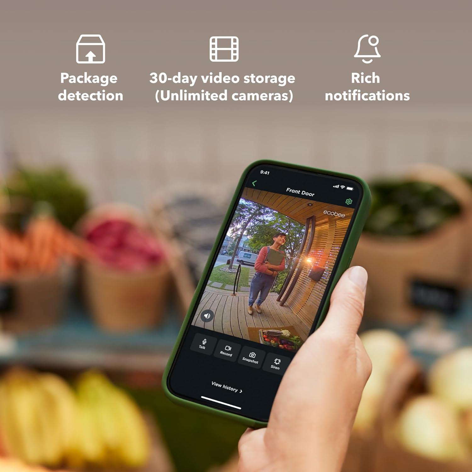image:imageecobee Smart Security Advanced Plan 1 Year Subscription Unlimited Cameras 30day video history person detection package detection Security Surveillance and Monitoring Home Security Arm and Disarm Cancel Anytime